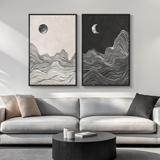 Large Framed Black and White Abstract Wall Art for Living Room, Set of 2 Mode...