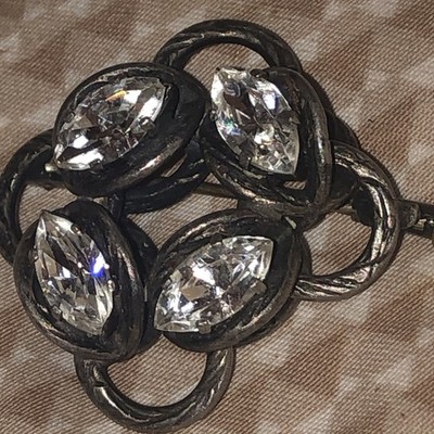 Antike Brosche Silber und Stein und Goldstab signiert und gepunzt