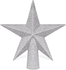 6" Silver Glitter Bethlehem Star Tree Topper - Waterproof & Shatter-Proof