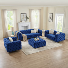 Luxury 3+2 Velvet Sofa Set Monaco Chesterfield Settee Lounger Loveseat Couch Set