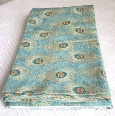 Teal Indian Peacock Feathers Fabric 1 Yd Cotton Suzanne Nicoll Springs Creative 