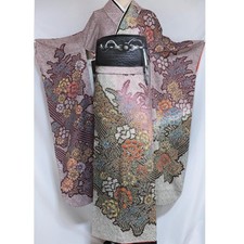 Rare Shibori Furisode Kimono 6pc Set Burgundy Red Silk Obi Nagajuban 2606TK
