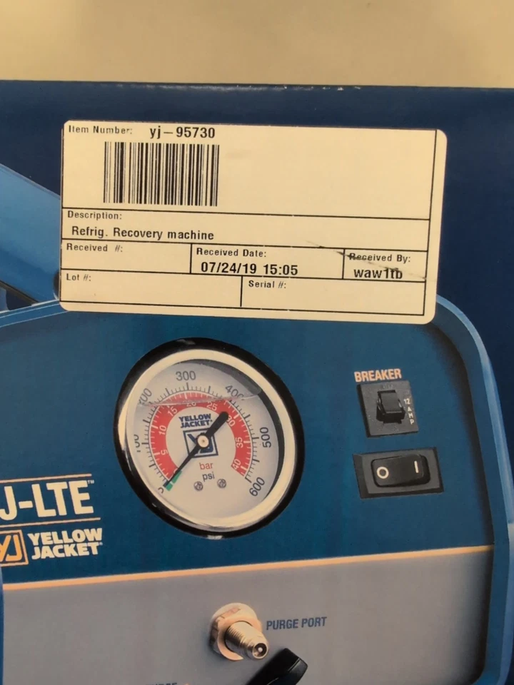 YELLOW JACKET 95730 Single Refrigerant Recovery Machine - Image 2 of 3