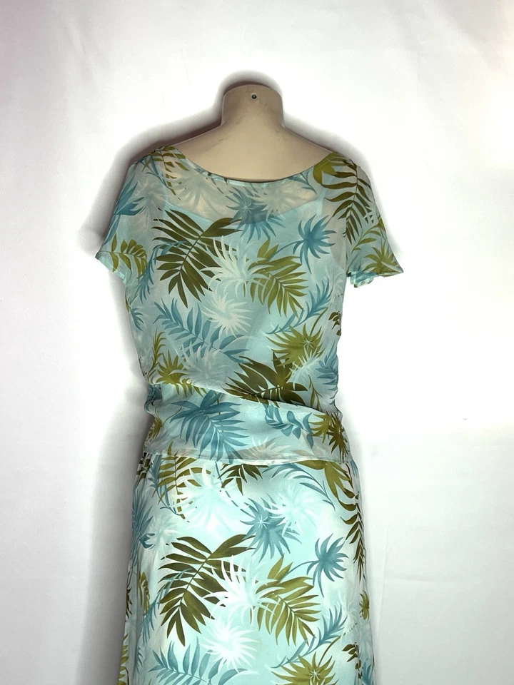 BLUSA Y FALDA VINTAGE KATE HILL 100% SEDA AQUA ESTAMPADO MÚLTIPLE TALLA 6 Foto 3 de 3