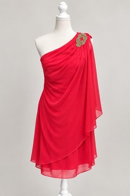 XSCAPE by Joanna Chen Coral One Shoulder Chiffon Cocktail Dress Size 6