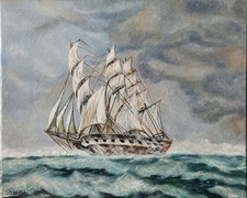 J. Briaval tableau voilier sur mer, thème bateau, signé, sur toile
