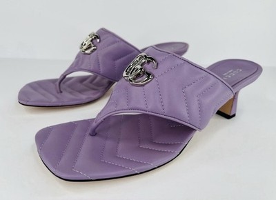 Gucci Marmont Double G Chevron GG Logo  Thong Mule Kitten Sandals Size EU 40