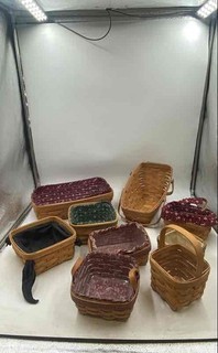 Longaberger Multicolor Woven Wood Handcrafted Home Storage Baskets Lot Of 9
