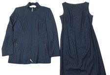 ESCADA Skirt Jacket Suit Womens 40 Navy Blue Wool Full-Zip Midi