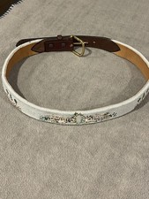 Needlepoint Leather Belt Bunny Garden Flower Theme Size 31 Solid Brass Buckle