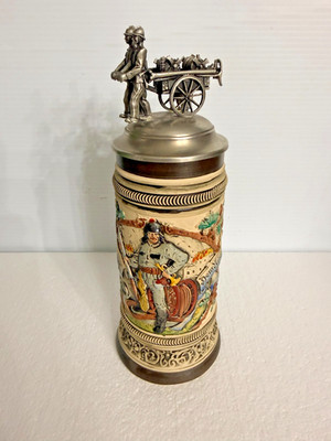 Vintage  German Beer Stein Mug  fire brigade FireFighters