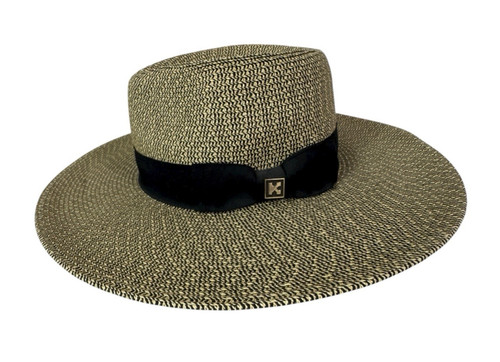 Karen Keith Women's L Woven Wide Brim Ribbon Embellished Sun Hat Tan EUC