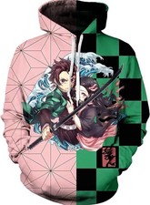 Anime DEMON SLAYER Hooded 3D Print Fashion Hoodie Sweater Pullover Top Large