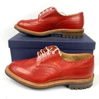Tricker's Bourton Derby Brogue Shoes Size 10.5 Red Calf Genuine Leather Near New