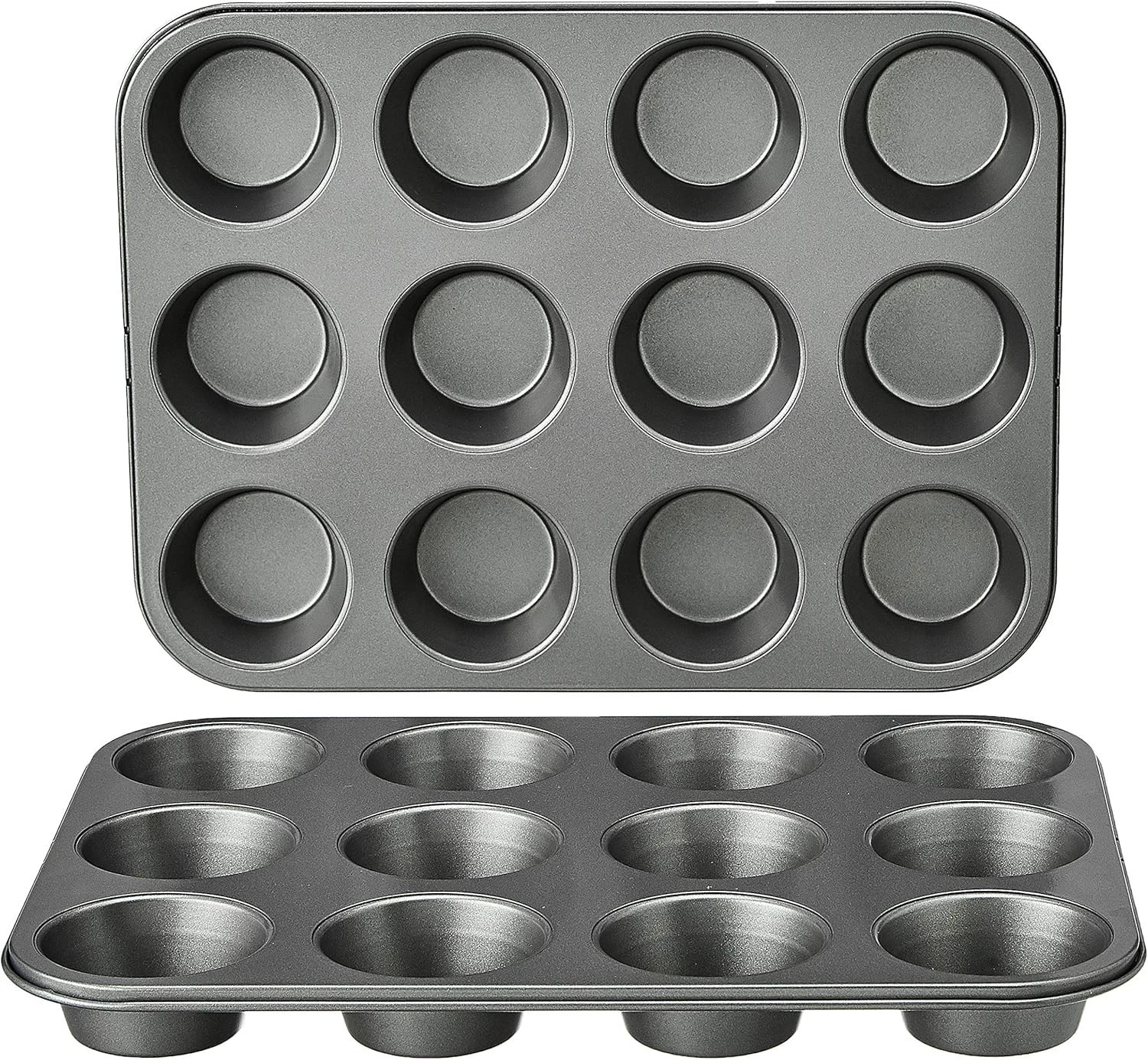 Nonstick Muffin Pan Set of 2 Sturdy Oven Safe Bakes Evenly Easy to Clean 12 Cups