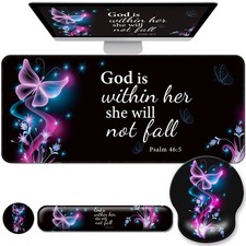 Desk Mat Set  Keyboard and Mouse Pad with Wrist Rest Support,4-in-1 Large Mo...