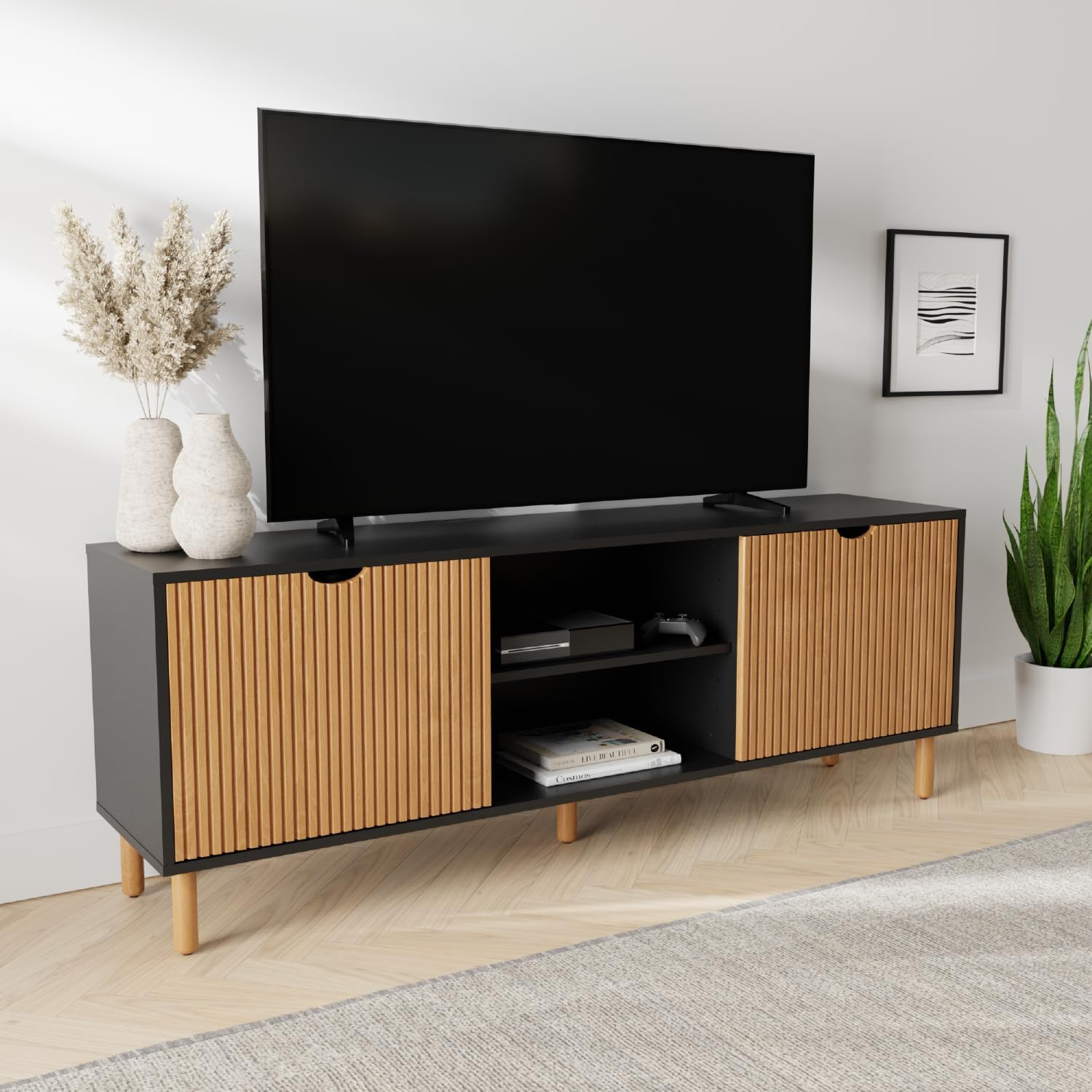 With Soft-close Doors - Black & Oak Finish
