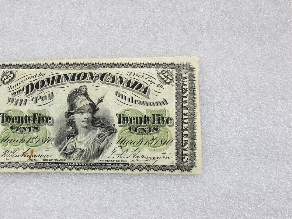 1870 Dominion of Canada  25 cents shinplaster banknote 1/4 dollar large B - VF - Image 3 of 4