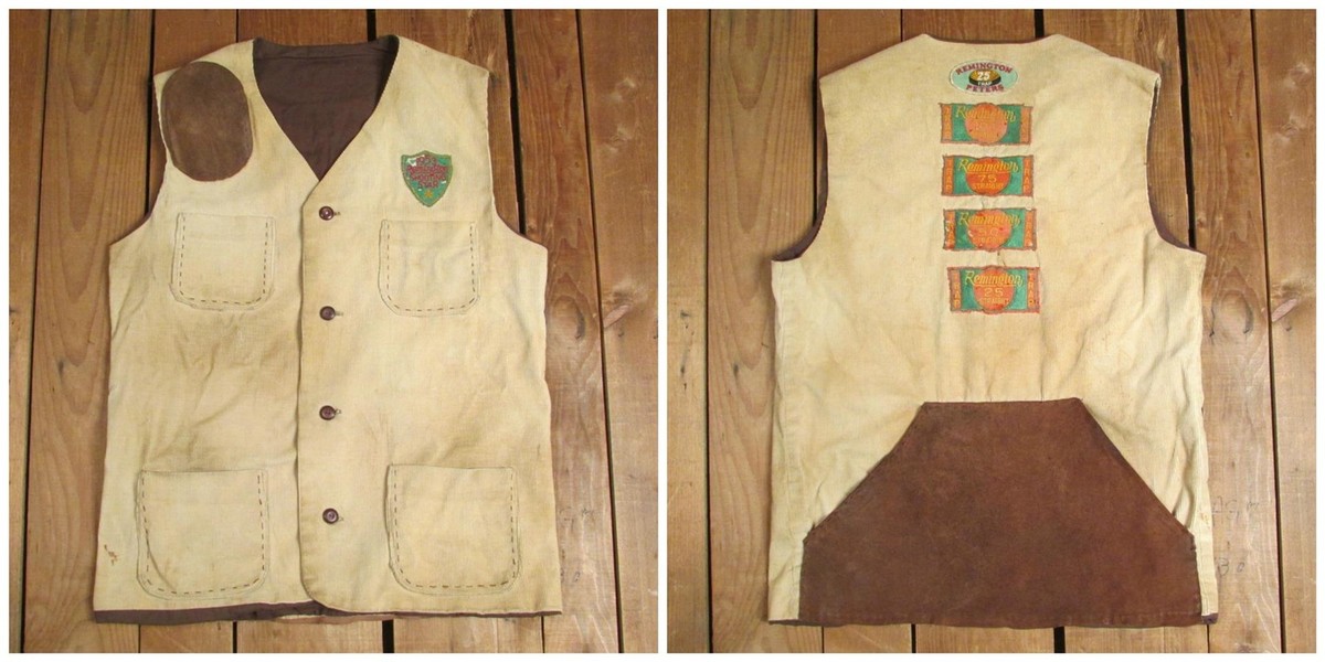 Vintage 1950s Trap Shooting Corduroy/Leather Vest Remington Award