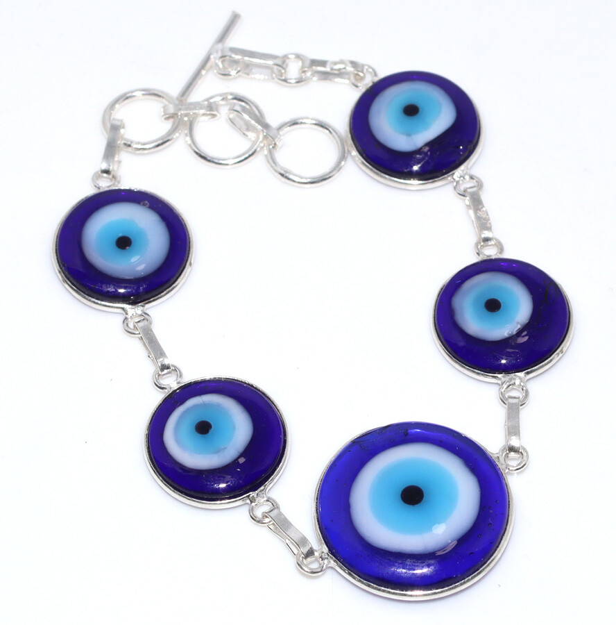 Pulsera hecha a mano con piedras preciosas enchapadas en plata 925 Blue Evil Eye 9