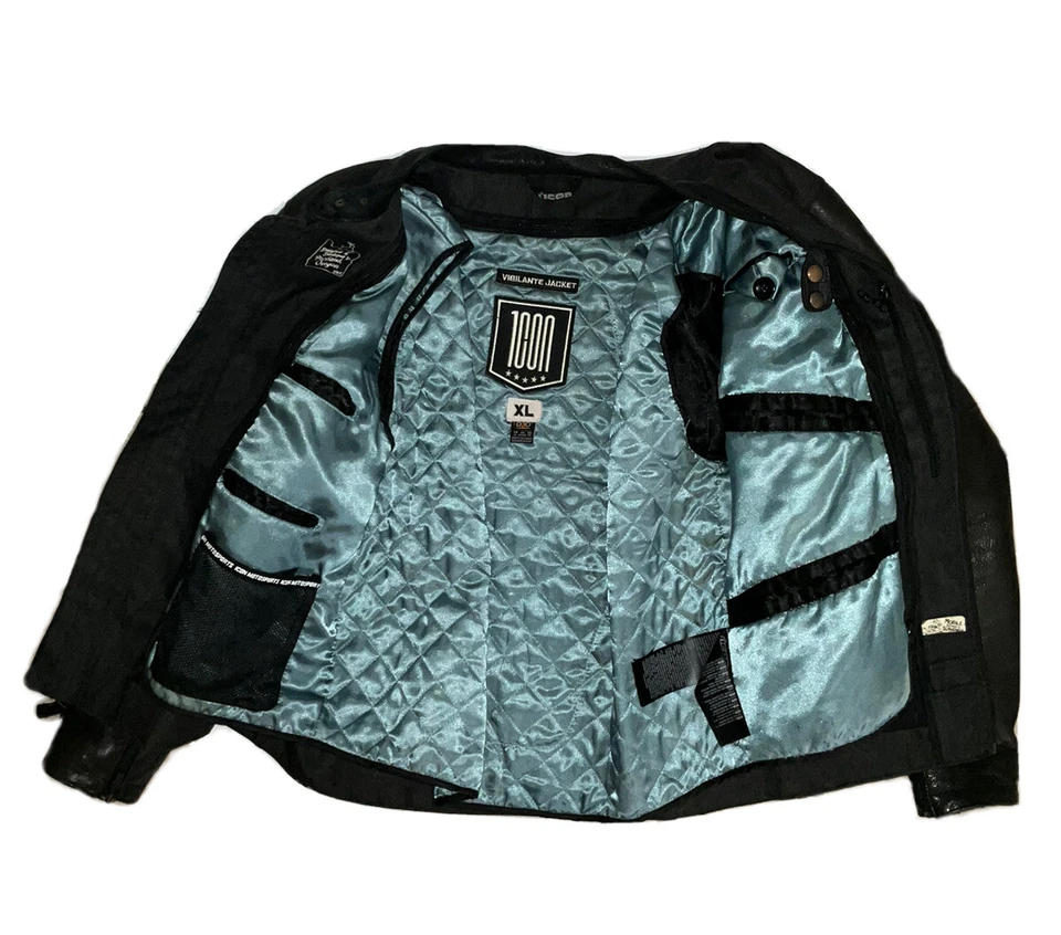 Icon Vigilante Mens Jacket Size XL Polyester Leather Zip Armor D30 Liner Remove - Image 3 of 4