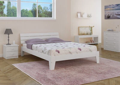 Lit double moderne blanc 160x200 bois massif pin blanc V-60.54-16W - Photo 1/2