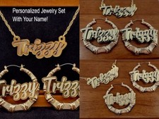 Name Plate Custom Necklace Gold 2.5" Earrings Personalized Nameplate Jewelry Set