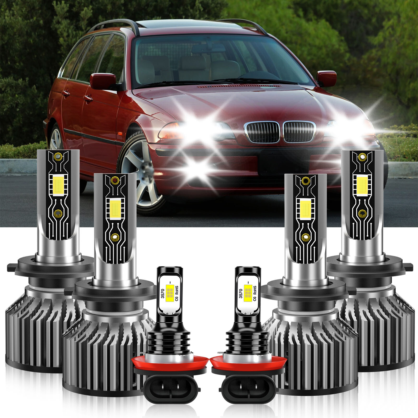 6Pcs LED Headlight Fog Light Bulbs Combo white kit 6500K For BMW 325i 2002-2013