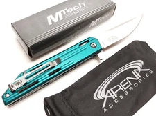 Sleek Pocket Knife Blade Teal Spring Assisted Flipper Tip Up Carry EDC