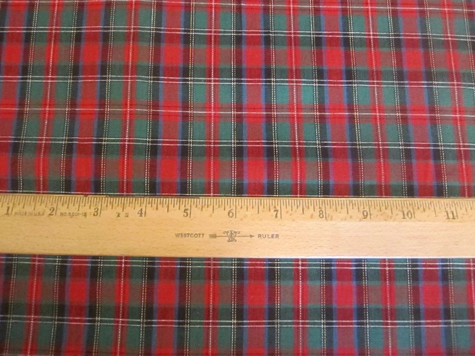 Tela de tartán de polialgodón a cuadros peso ligero rojo verde POR Y X 58 Foto 4 de 4