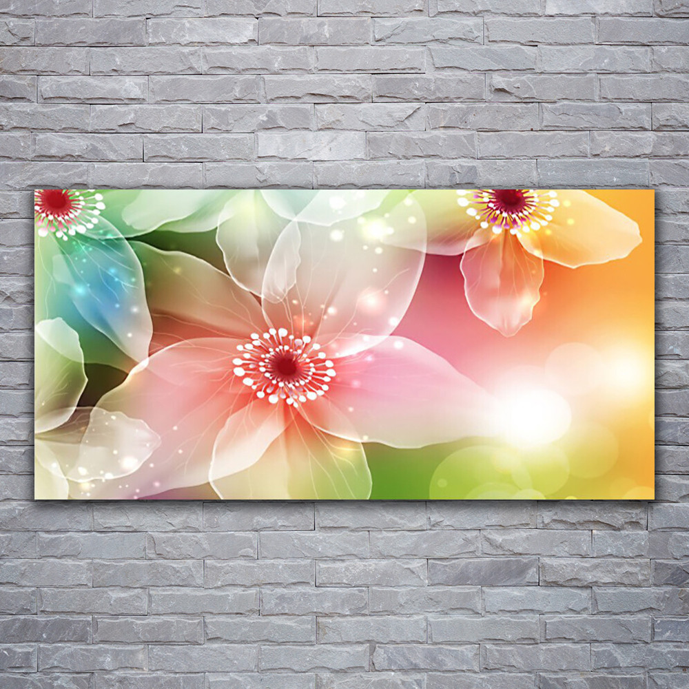 Tableau en verre acrylique 120x60 cm avec impression d'art fleurs pour salon