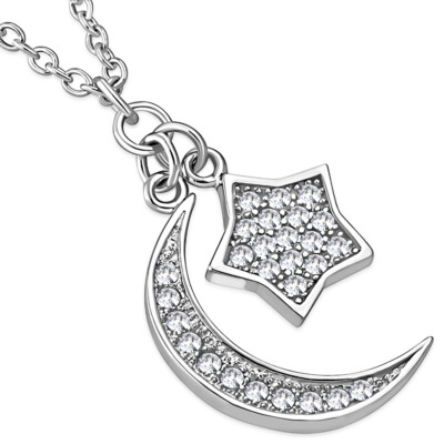 Sterling Silver Crescent Moon Necklace Amazon My Daily Styles 925 Sterling  Silver CZ Crescent Moon And Star