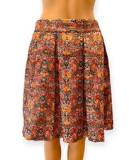 Anthropologie Maeve Women s Rosia Pleated Floral Red Metallic Mini Skirt Size L