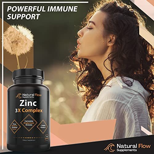 Zinc Supplement Complex with Copper and Vitamin C Natural Flow 3X