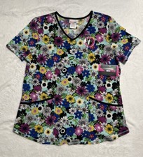 Floral Colorful M V-Neck Scrub Top Short Sleeved Performance Stretch Scrubstar