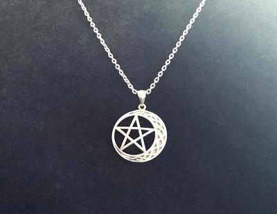 925 Sterling Silver Pentagram Celtic Crescent Moon Pendant FREE Cable ...