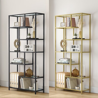 Bücherregal Regal mit 7 Ablagen Standregal Ablagen aus Hartglas Büro Küche