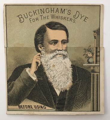Buckinghams Whisker Dye 1880's Metamorphic Novelty Before & After Victorian Card
