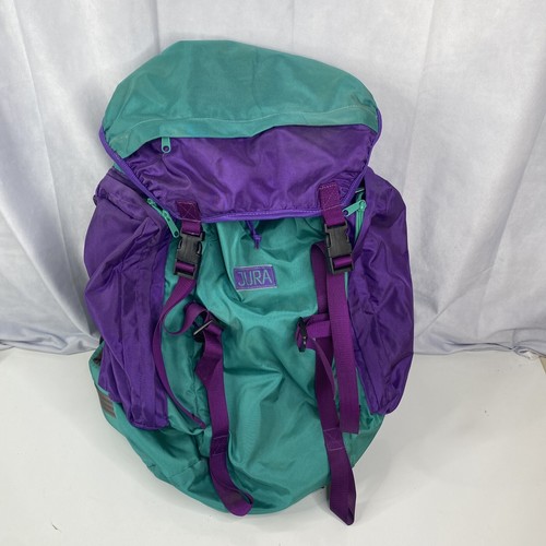 Vintage 80's Colors Purple Green JURA Bag Backpack Hiking Outdoors 25" Tall