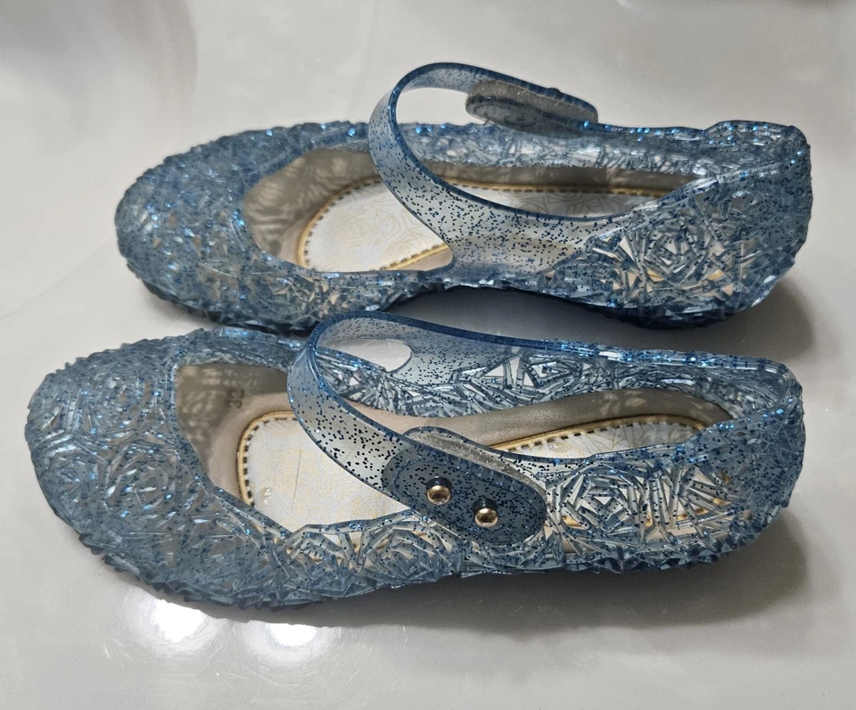 Zapatos GUGUYeah Talla 32 EE. UU. Talla 13.5 Niño Jalea Planos Azul Frozen Insp. Elsa Usado en Excelente Condición Foto 3 de 4