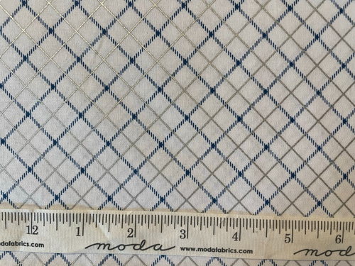 Blue and Metallic Silver Plaid on White Fabric OOP 19 1/2 Inches - Picture 2 of 2
