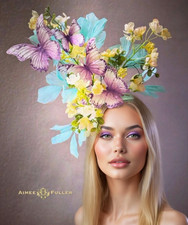 Kentucky Derby Hat Fascinator Aqua Blue Yellow Ascot Purple Lavender Butterfly
