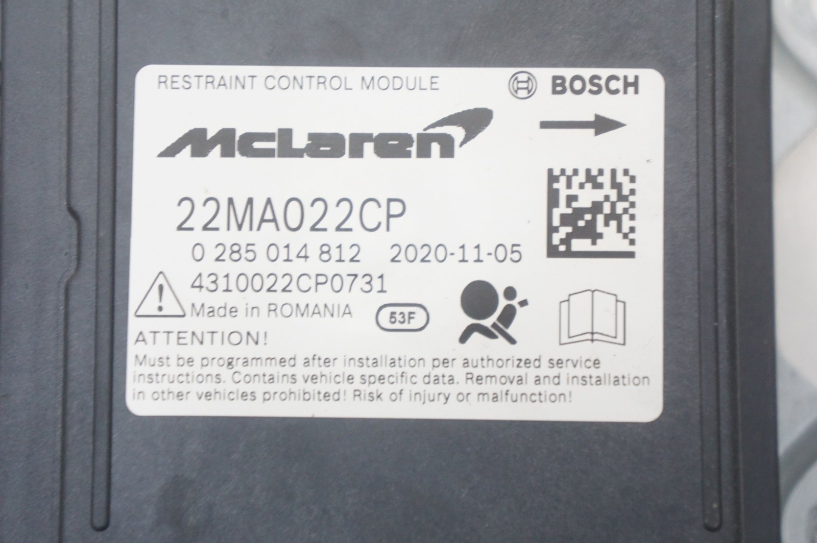 McLaren GT 2022 Airbag P/N 22MA022CP