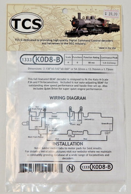 TCS #1333 K0D8-B DCC Decoder for Kato N F3A and F7A Locomotives  NEW