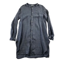 CP Shades Blue 100% Linen Button Down Tunic Shirt Dress Made in USA Medium