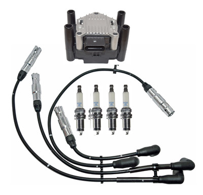 Ignition Coil w/ Spark Plug Wire Set + 4 Spark Plug BREMI / KARLYN / NGK for VW