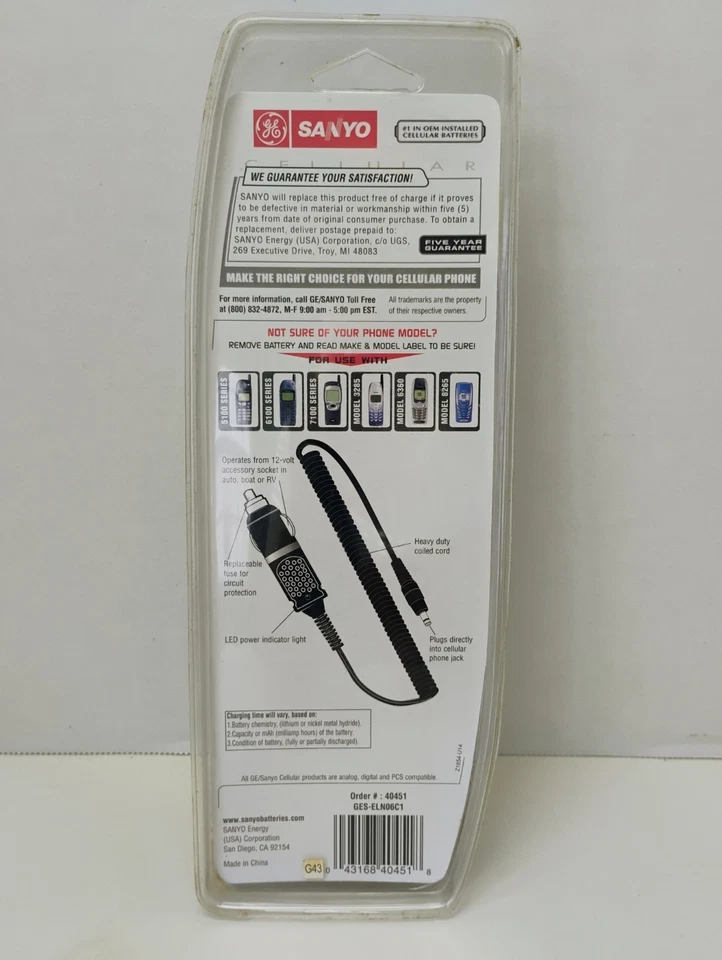 CARGADOR BATERÍA SANYO Uso con Nokia 5100 6100 Serie 7100 y Modelos 3285 6360 8265 Foto 2 de 2