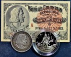 EZ-UNC 1893 COLUMBIAN EXPO TICKET, 1893 SILVER & 1992 COMMEMORATIVE HALF DOLLARS — photo 1