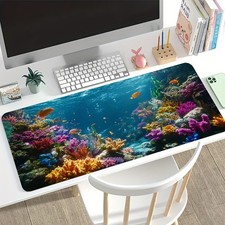 Large Gaming Mouse Pad Colorful Ocean Life Coral Art Design Non-Slip Desk Mat  