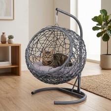 Cat Swing Bed & Cushion Rattan Wicker Kitty E...